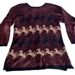 MILLIGAN BRAND VTG C.B. Milligan Chenille Horse Tunic Length Sweater Size L RARE